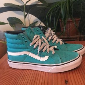 Turquoise Vans, classic high tops